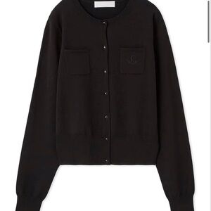 CELFORD - Calligraphy Embroidered Pocket Cardigan Womens Medium Black